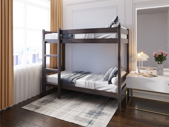 Кровать двухъярусная сосновая 80х200 цвета венге - купить Двухъярусные кроватки по цене 24530.0