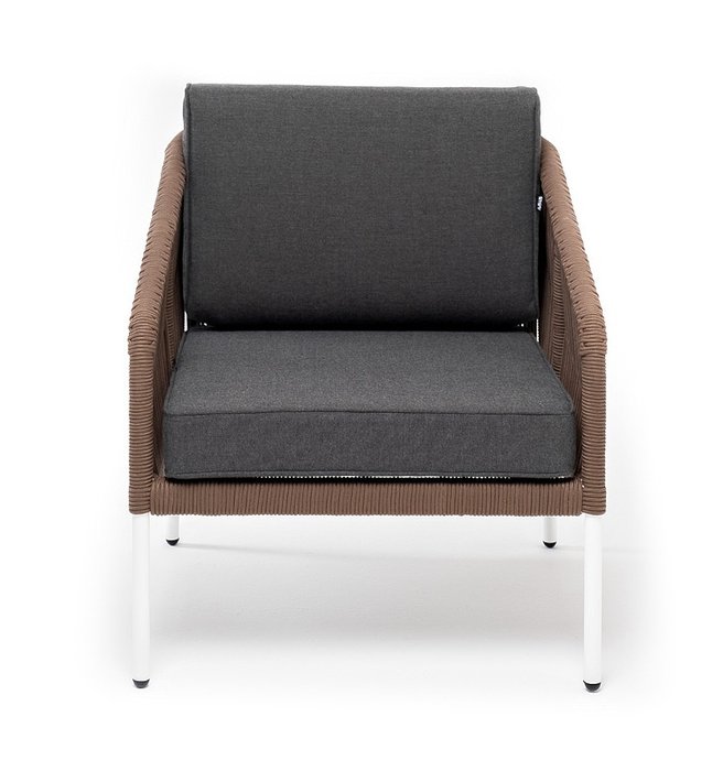 Кресло Канны коричнево-серого цвета с белыми ножками  - купить Садовые кресла по цене 54100.0