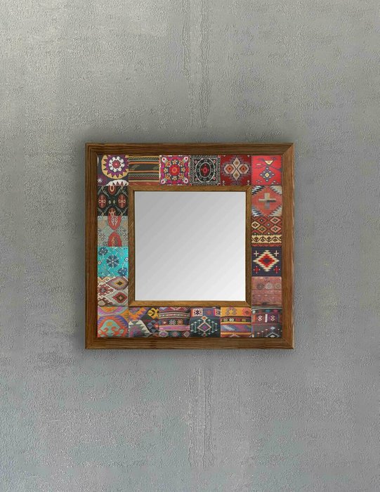 Настенное зеркало с каменной мозаикой 33x33 коричнево-розового цвета - купить Настенные зеркала по цене 9840.0