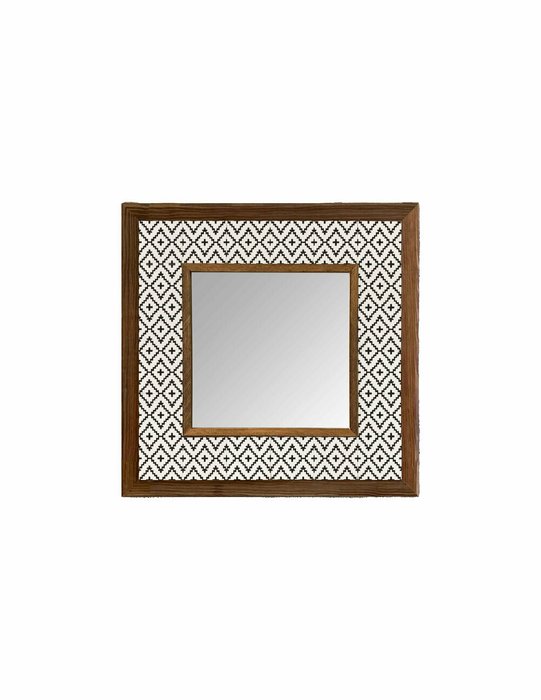 Настенное зеркало 33x33 с каменной мозаикой бело-черного цвета