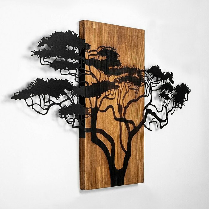 Настенный декор Дерево 90x58 черно-коричневого цвета - купить Декор стен по цене 22527.0