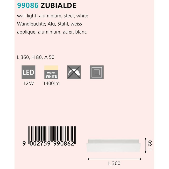 Бра Zubialde белого цвета - купить Бра и настенные светильники по цене 6590.0