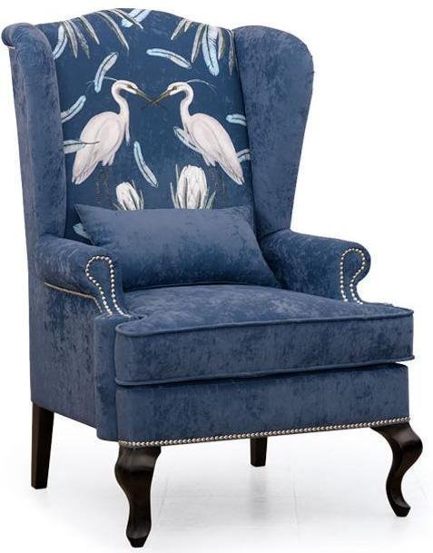 Кресло английское Биг Бен с ушками дизайн 4 темно-синего цвета