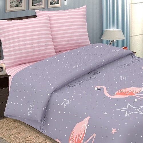 КПБ 'Традиция' 1,5 спальный, поплин, 100% хлопок, пл. 118 гр./кв.м 'Фламинго'