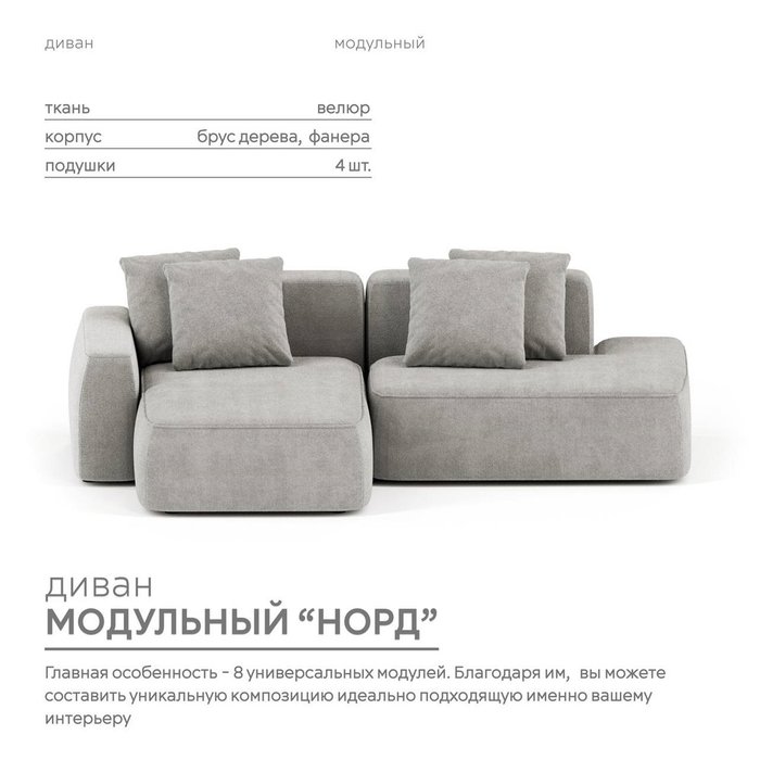Угловой модульный диван Норд светло-серого цвета - купить Угловые диваны по цене 141700.0