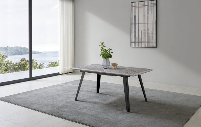 Раскладной обеденный стол Ofelia серого цвета с мраморным рисунком - лучшие Обеденные столы в INMYROOM