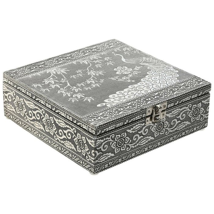 Шкатулка Зеленый Серебристый Деревянный Алюминий 18 x 18 x 6 cm