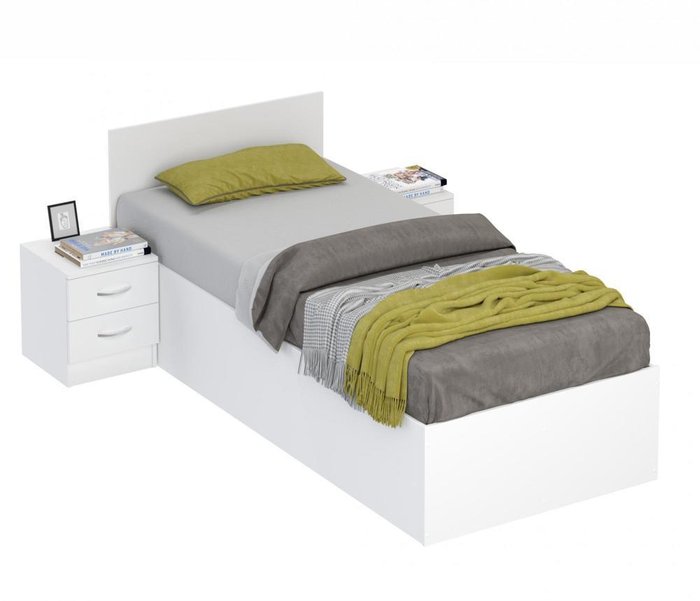 Кровать с двумя тумбами Виктория 80х200 белого цвета
