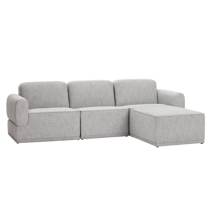 Модульный трехместный диван с пуфом светло –серого цвета