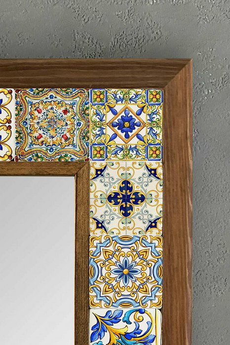 Настенное зеркало 33x33 с каменной мозаикой бежево-голубого цвета - лучшие Настенные зеркала в INMYROOM