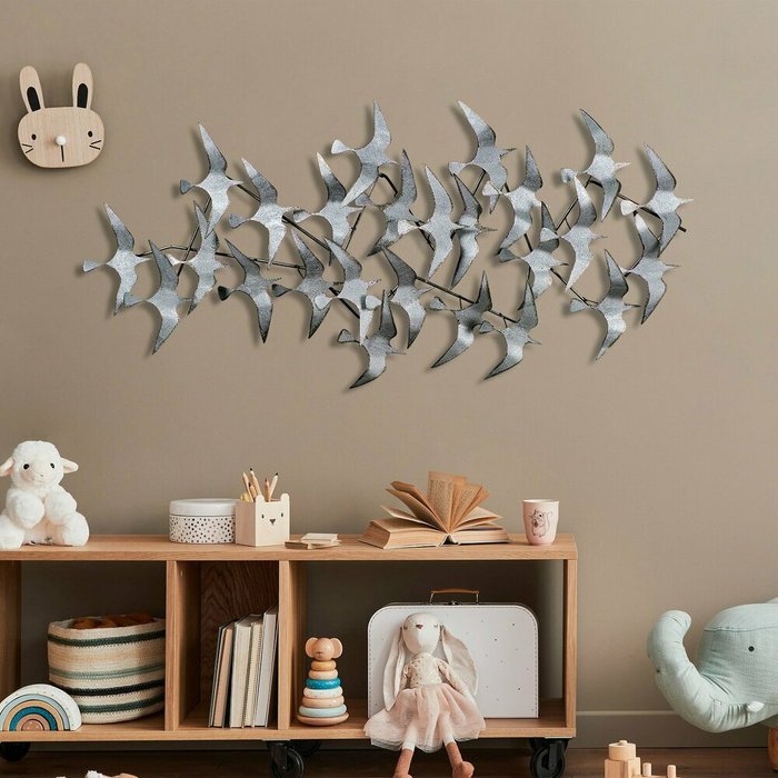 Настенный декор ручной работы Птицы 59х124 из металла серебряного цвета - лучшие Декор стен в INMYROOM