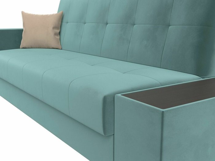 Диван-кровать Лига 020 бирюзового цвета со столиком справа (велюр) - лучшие Прямые диваны в INMYROOM