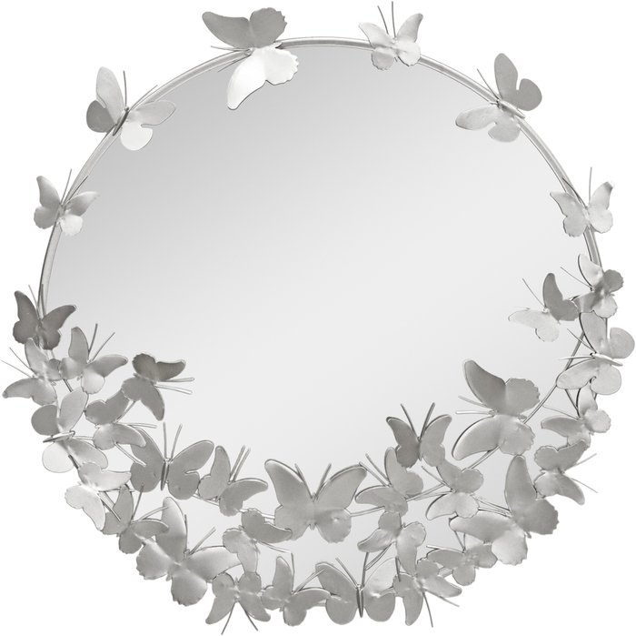 Зеркало настенное 65х65 с бабочками серебряного цвета