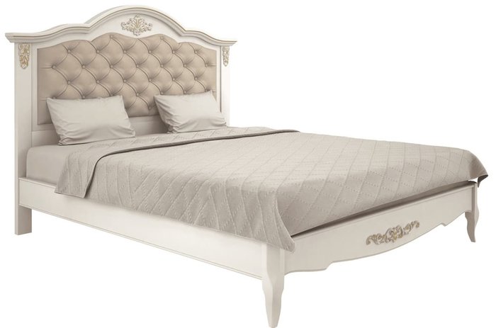 Кровать Akrata 160×200 молочного цвета с эффектом старения         