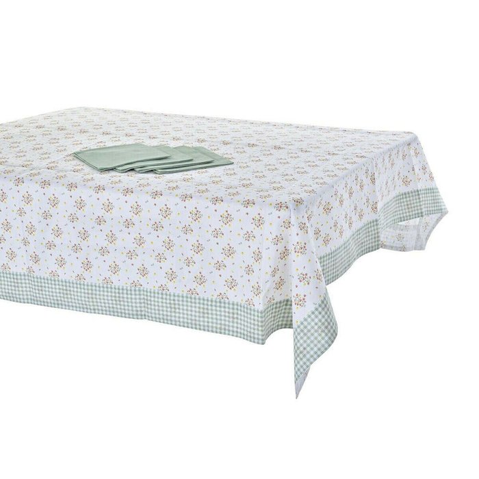 Скатерть с салфетками Цветы 150x150 зелено-белого цвета  - купить Скатерти по цене 3108.0