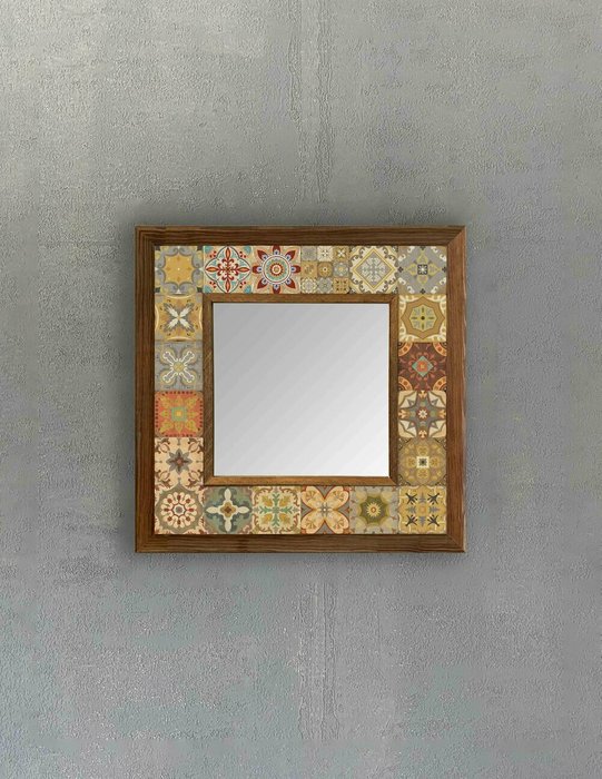 Настенное зеркало с каменной мозаикой 33x33 бежево-коричневого цвета - купить Настенные зеркала по цене 9840.0