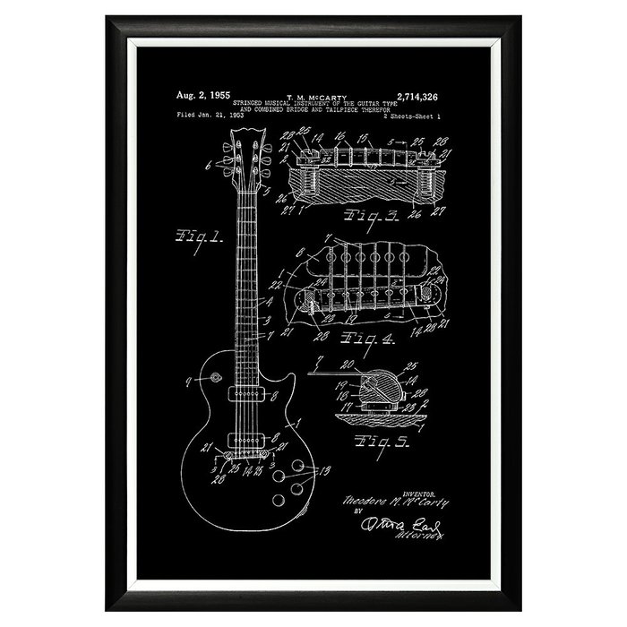 Арт-постер Патент на электрогитару Gibson 1955 - купить Принты по цене 3100.0 Арт-постер Патент на электрогитару Gibson 1955 - купить Принты по цене 3100.0