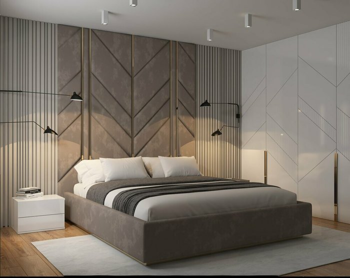Кровать Гарда 160х200 светло-серого цвета с мягкими панелями и подъемным механизмом - лучшие Кровати для спальни в INMYROOM