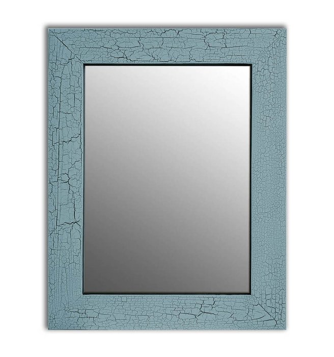 Настенное зеркало Кракелюр в раме из массива сосны бирюзового цвета 55х55