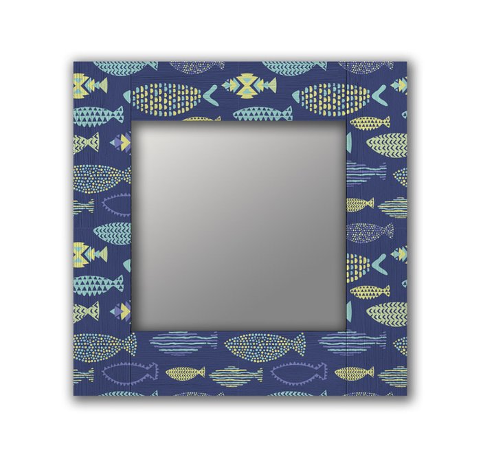 Настенное зеркало Синие рыбки 50х65 синего цвета - купить Настенные зеркала по цене 13190.0