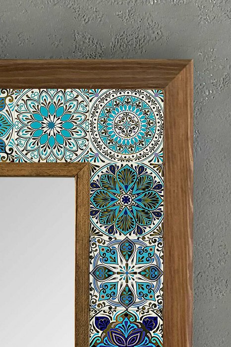 Настенное зеркало 33х33 с каменной мозаикой сине-голубого цвета - лучшие Настенные зеркала в INMYROOM