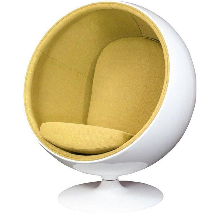 Кресло Eero Ball Chair Бело-горчичного цвета