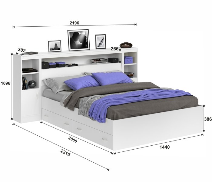Кровать Виктория 140х200 с ящиками белого цвета - лучшие Кровати для спальни в INMYROOM