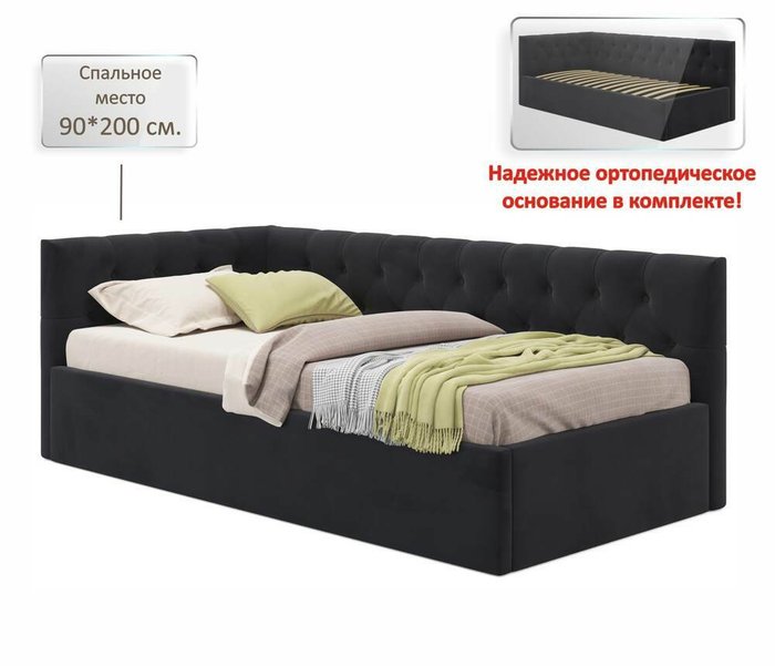 Кровать Afelia 90х200 черного цвета с ортопедическим основанием - купить Кровати для спальни по цене 21900.0