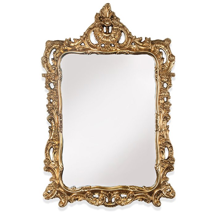 Настенное зеркало в деревянной раме золотого цвета