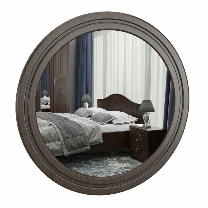 Зеркало настенное Монблан круглое в раме темно-коричневого цвета - лучшие Настенные зеркала в INMYROOM