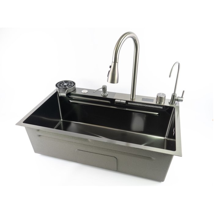 Многофункциональная кухонная мойка прямоугольна Fmark FSC002Q 75х45 см графитового цвета - лучшие Кухонные мойки в INMYROOM