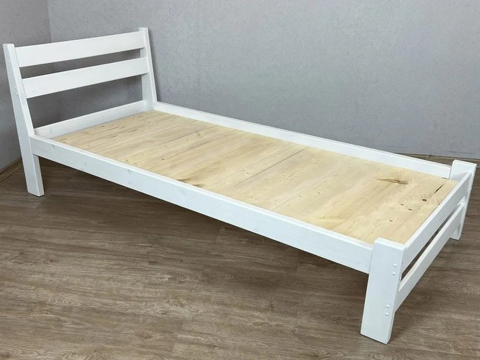 Кровать Мишка сосновая усиленная со сплошным основанием 90х200 белого цвета - лучшие Кровати для спальни в INMYROOM