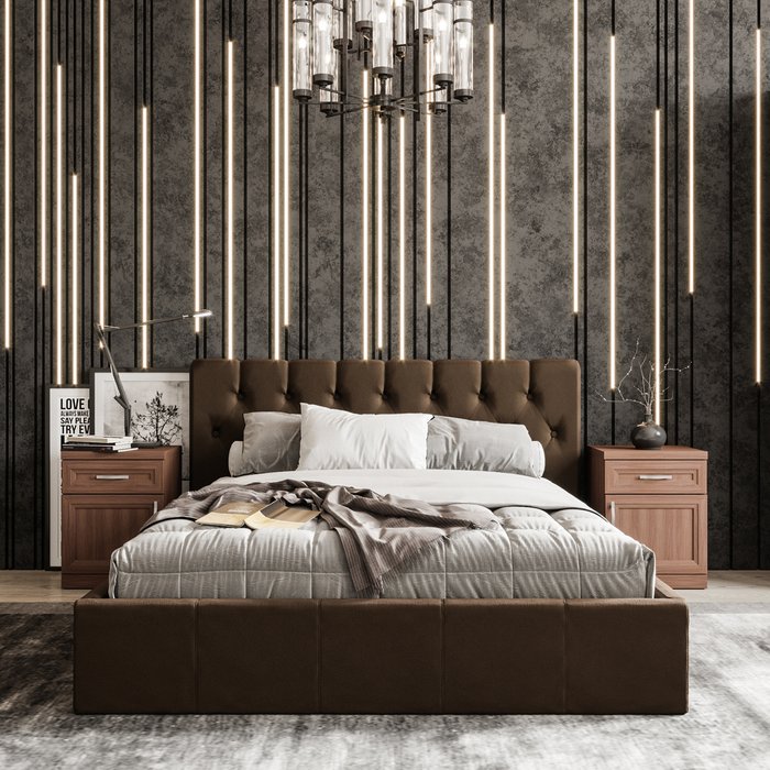 Кровать Инуа 160х200 темно-коричневого цвета с подъемным механизмом  - купить Кровати для спальни по цене 85605.0