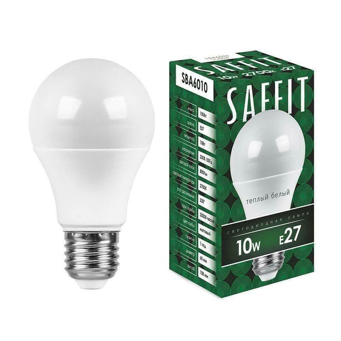 Лампа светодиодная Saffit E27 10W 2700K Шар Матовая SBA6010 55004 Лампа светодиодная Saffit E27 10W 2700K Шар Матовая SBA6010 55004