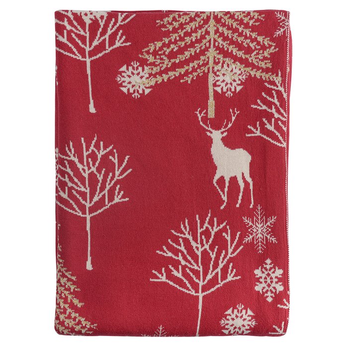 Плед из хлопка с новогодним рисунком Winter fairytale 130х180 красного цвета Плед из хлопка с новогодним рисунком Winter fairytale 130х180 красного цвета