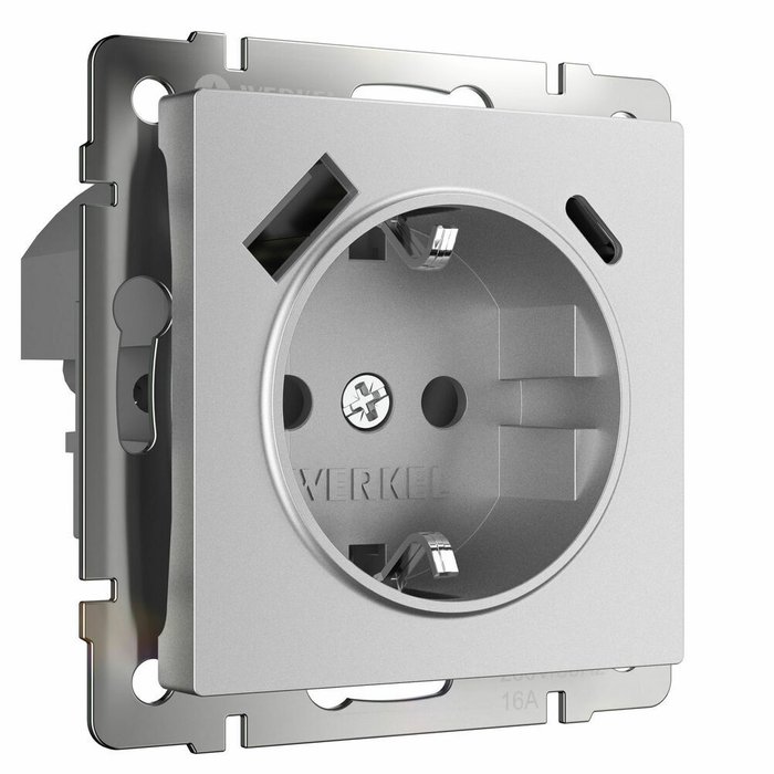 Розетка с заземлением, шторками и USB тип A+C серебряный матовый W1171765 Встраиваемые механизмы серебряный матовый Розетка с заземлением, шторками и USB тип A+C серебряный матовый W1171765 Встраиваемые механизмы серебряный матовый