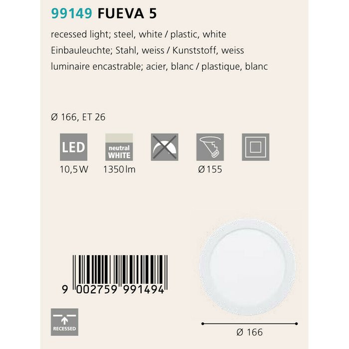 Светильник точечный Fueva белого цвета - купить Потолочные светильники по цене 1890.0