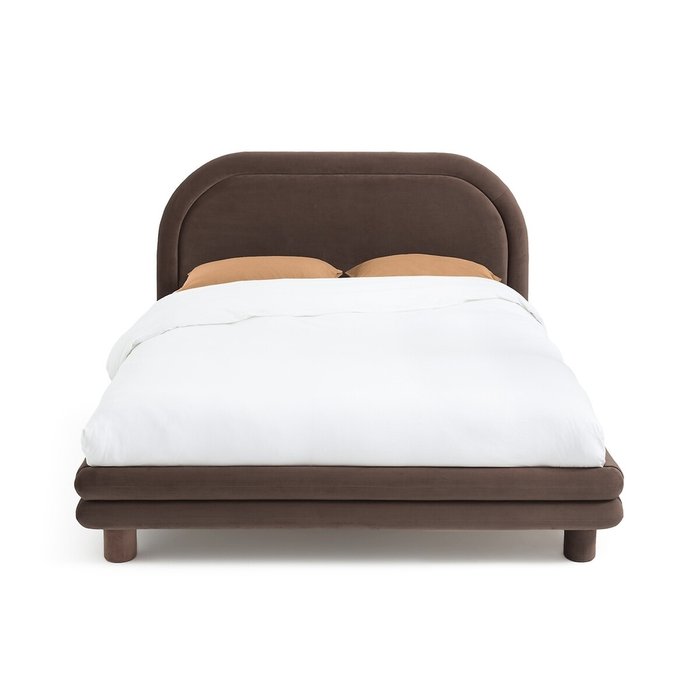 Кровать из велюра с кроватным основанием Mendosa 160х200 темно-серого цвета - купить Кровати для спальни по цене 73053.0