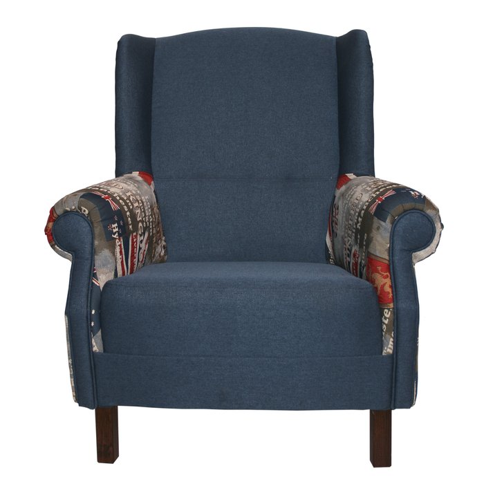 Кресло Жуи Бордо синего цвета с британской символикой - купить Интерьерные кресла по цене 41600.0