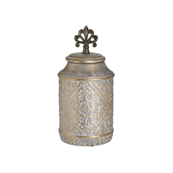Керамическая ваза серо-золотого цвета с крышкой