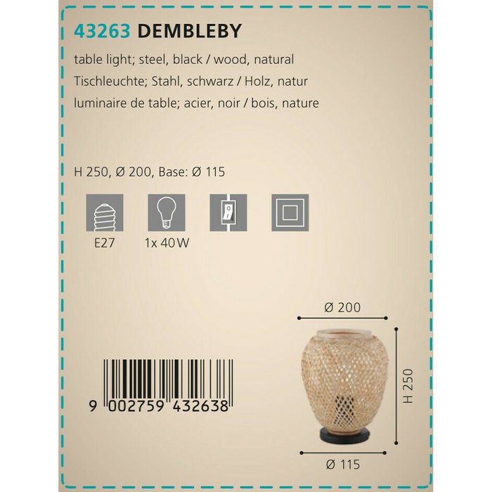 Настольная лампа Eglo Dembleby 43263 - купить Настольные лампы по цене 10990.0