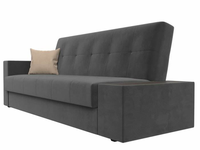Диван-кровать Лига 020 темно-серого цвета со столиком справа (велюр) - лучшие Прямые диваны в INMYROOM