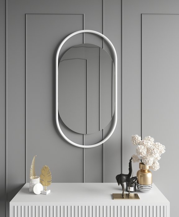 Настенное зеркало Muse 54х104 в металлической раме белого цвета - лучшие Настенные зеркала в INMYROOM