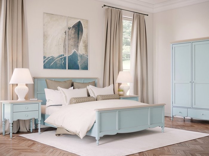 Кровать двуспальная Leblanc c изножьем голубого цвета 160х200 - лучшие Кровати для спальни в INMYROOM