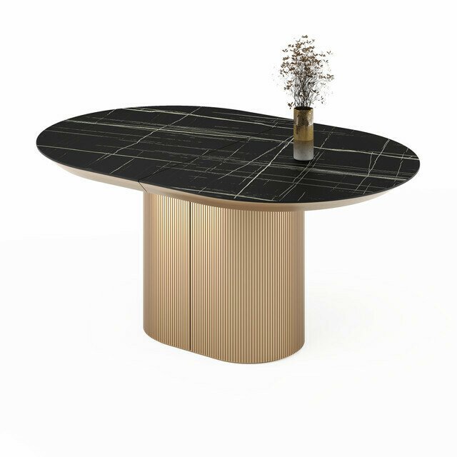 Раздвижной обеденный стол Гиртаб S черно-золотого цвета - купить Обеденные столы по цене 203889.0