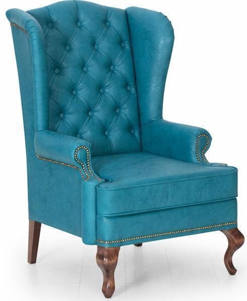 Кресло каминное Largo с ушками дизайн 20 темно-голубого цвета