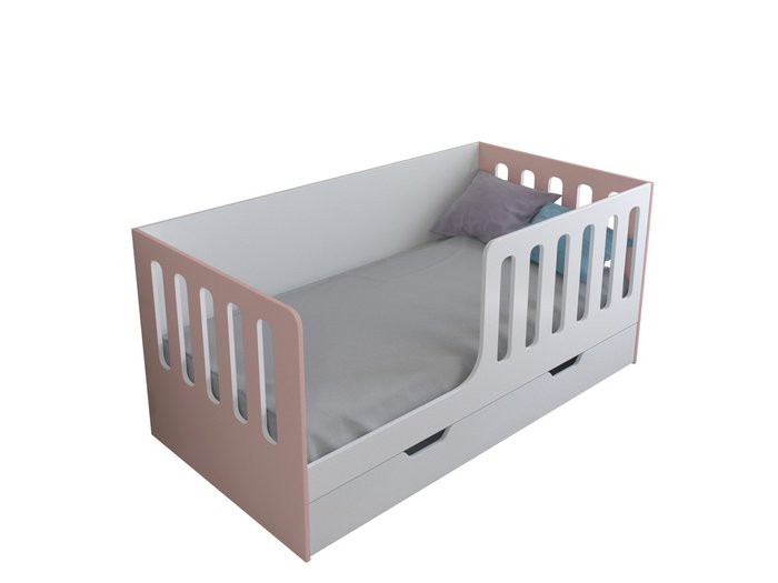 Кроватка Астра 12 80x160 бело-розового цвета с выдвижным ящиком 