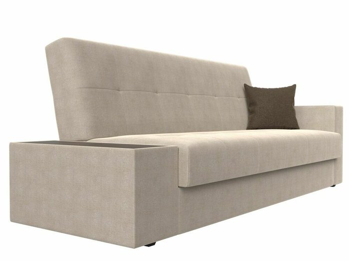 Диван-кровать Лига 020 бежевого цвета с коричневой подушкой и столом слева - лучшие Прямые диваны в INMYROOM