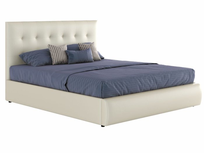 Кровать Селеста 140х200  белого цвета с подъемным механизмом и матрасом 