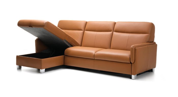 Угловой диван-кровать в коже Stelo коричневого цвета - лучшие Угловые диваны в INMYROOM